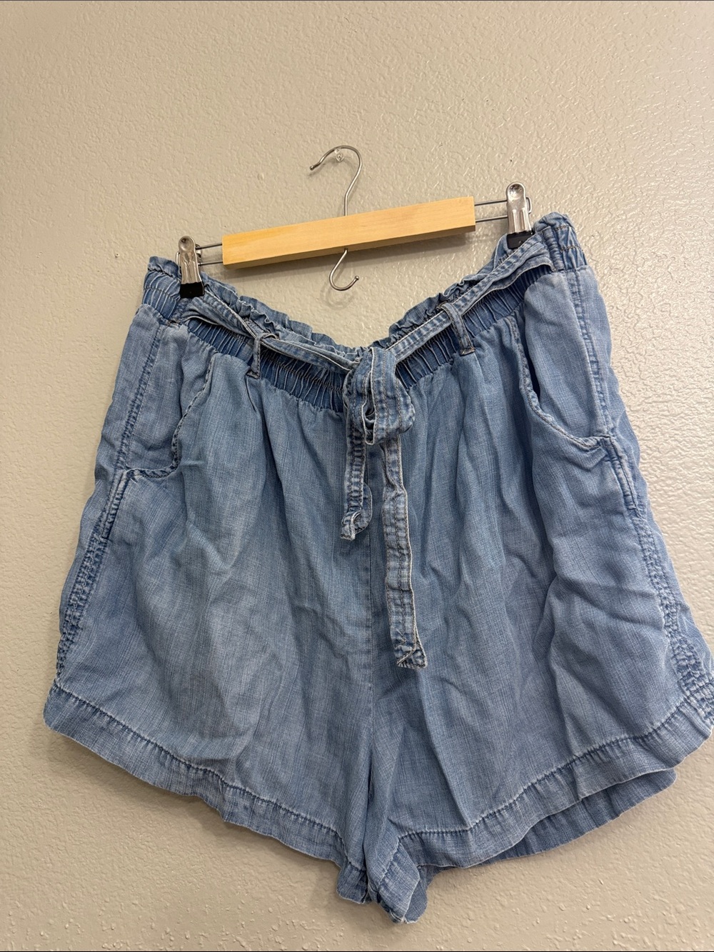 Knox Rose Light Blue High Waist Denim Drawstring Shorts